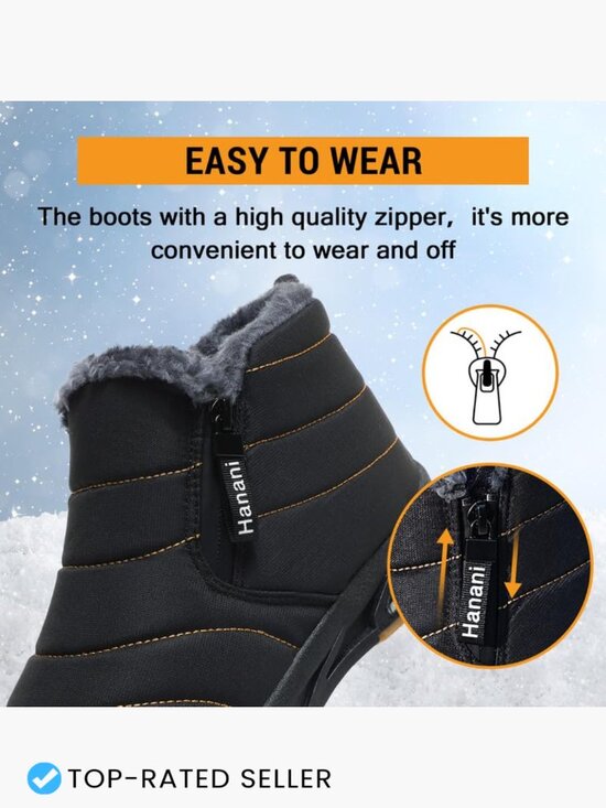 Men\'s Waterproof Snow Boots Warm Fur Lined Ankle Boots with Side Zipper Slip On main image 5